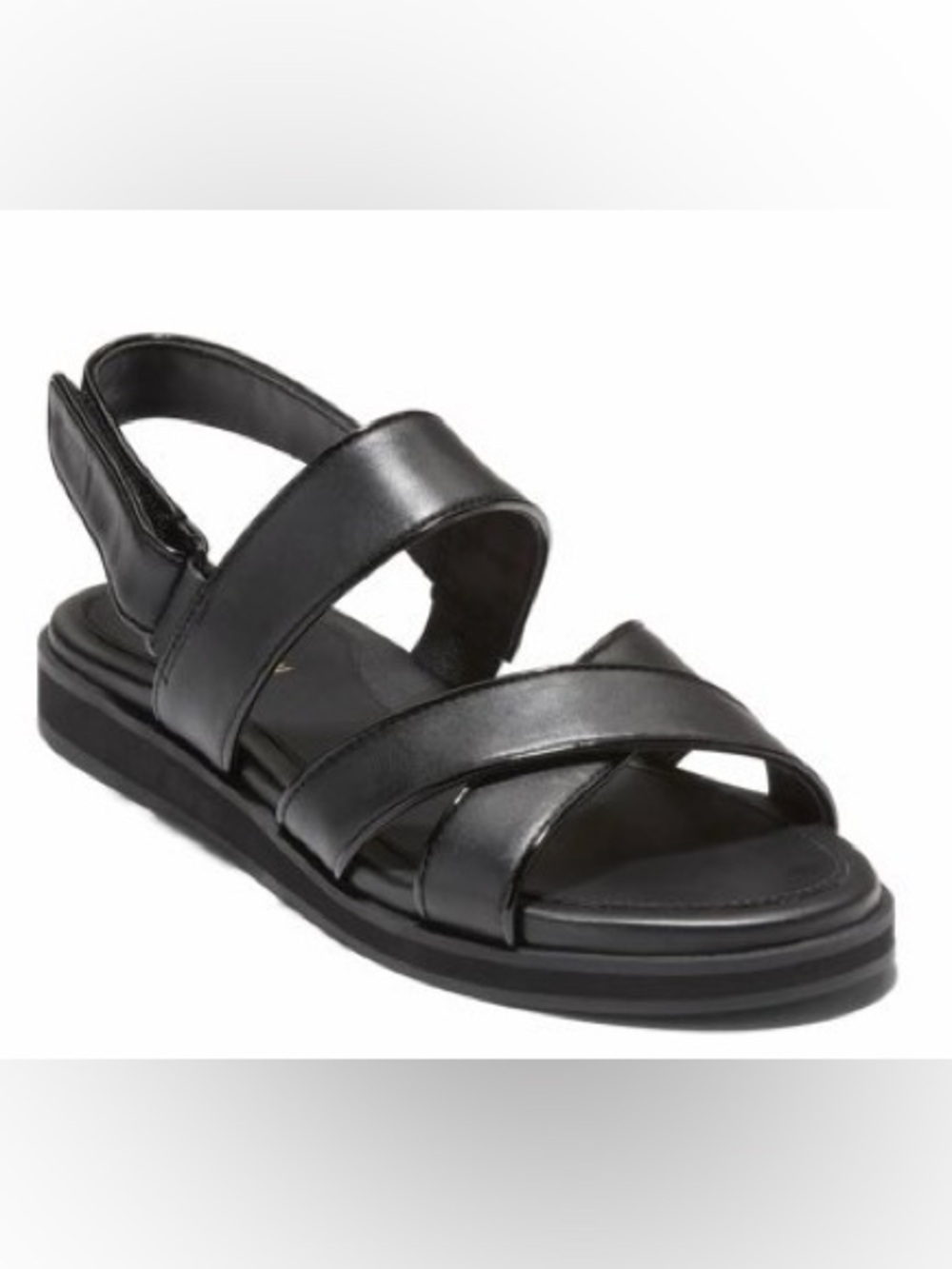 Cole Haan Men's Black Leather Crossover Strap Sandals